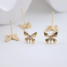 Load image into Gallery viewer, Butterfly Pave Crystal Earring Post, Gold Plated, S925 Silver Pin Nickel Free Earrings, Hypoallergenic Earring ZX228