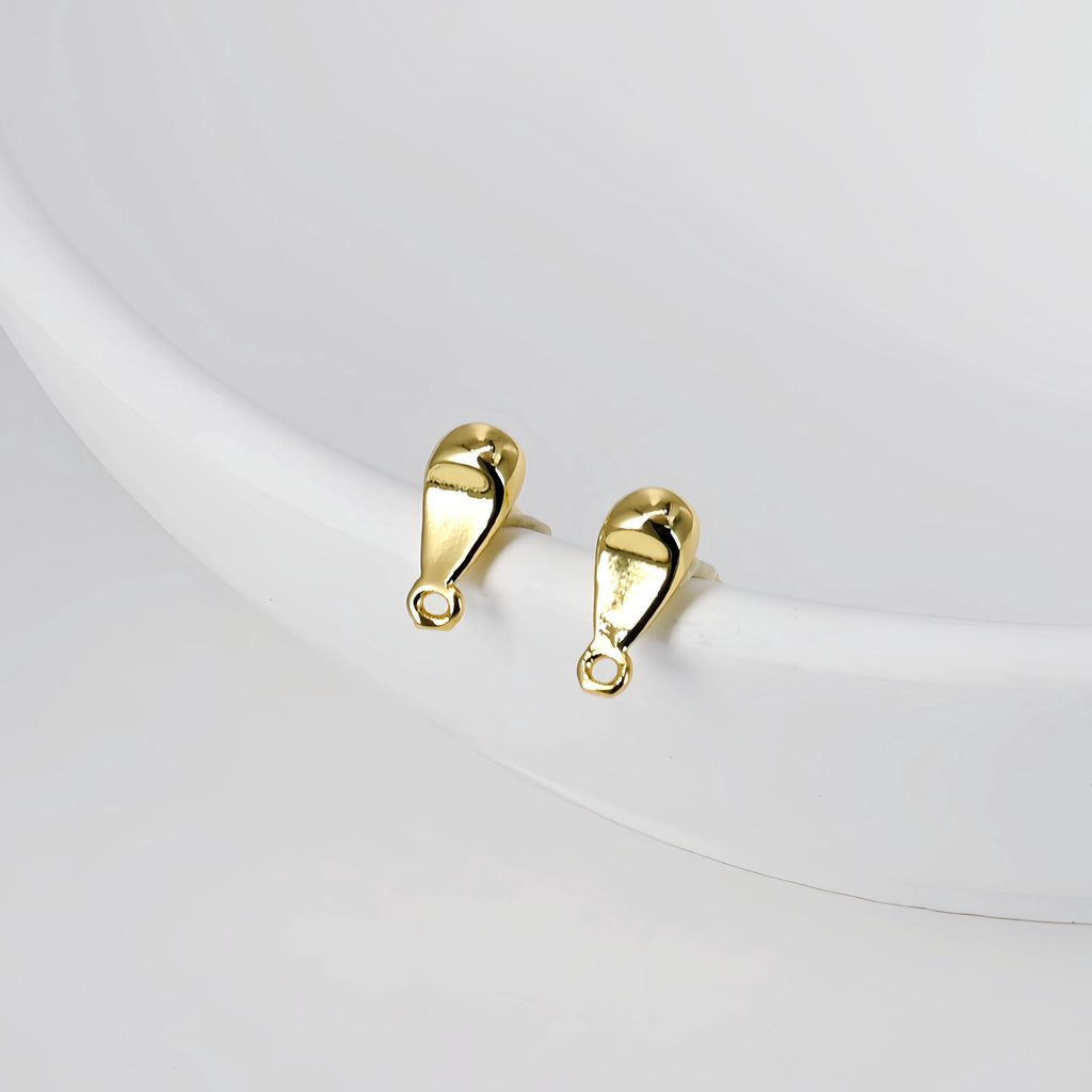 Drop Earring Post with loop, 18K Gold Plated, Nickel Free Earrings, Teardrop Shaped Ear Stud, Jewelry Making Findings D0440