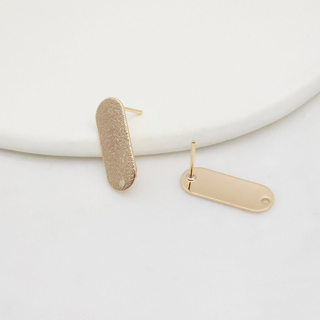 10pcs Oval Post With Loop, Frosted Surface, 18K Gold Stud Earring Nickel Free, Hypoallergenic Earring Findings ZX130