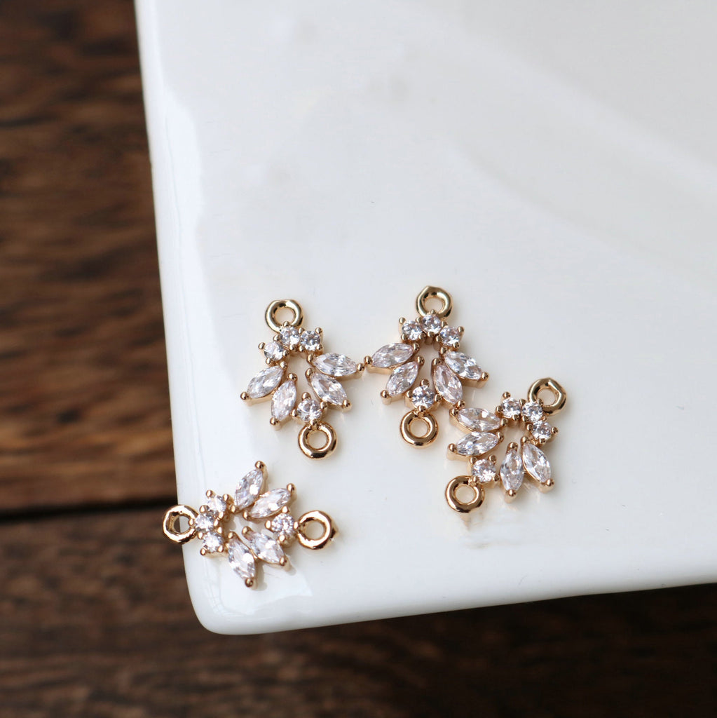 CZ Pave Leaf Connector, Cubic Zircon Crystal Leaf Charm, CZ Earring Charms,Gold Plated Brass Earring Charms, Jewelry Findings HL044-F173