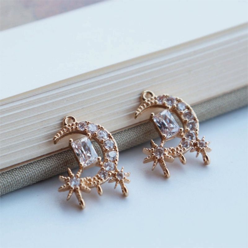 CZ Pave Garlands Charm, Cubic Zircon Crystal Pendant, CZ Earring Charms,  Real Gold Plated Brass Earring Charms, Jewelry Findings JY009-F049