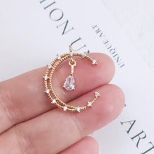 Load image into Gallery viewer, CZ Pave Moon and Star Charm, Cubic Zircon Crystal Pendant, CZ Earring Charms,  Real Gold Plated Earring Charms, Jewelry Findings ZR017-F124