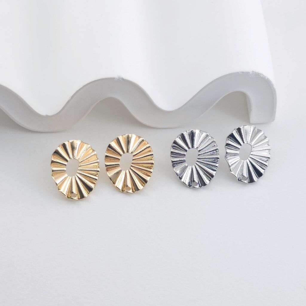 Pleated Texture Oval Studs With hole, Nickel Free, Diamond Cut Oval Ear Stud, Hypoallergenic Earring Findings ZX318