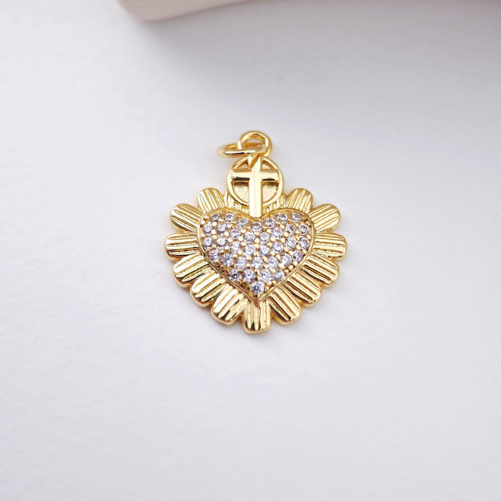 Cubic Heart Charms, 18K Gold Plated CZ Pave Love Charms, Bracelet Necklace Making Pendants, Jewelry Findings S1140