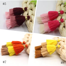 Load image into Gallery viewer, 10pcs- Triple Tiered Tassels, Cotton Tassels, Colorful Tassel with gold Jump Ring, 34mm, For Earring Making, Bracelet Making Pendant XXX04