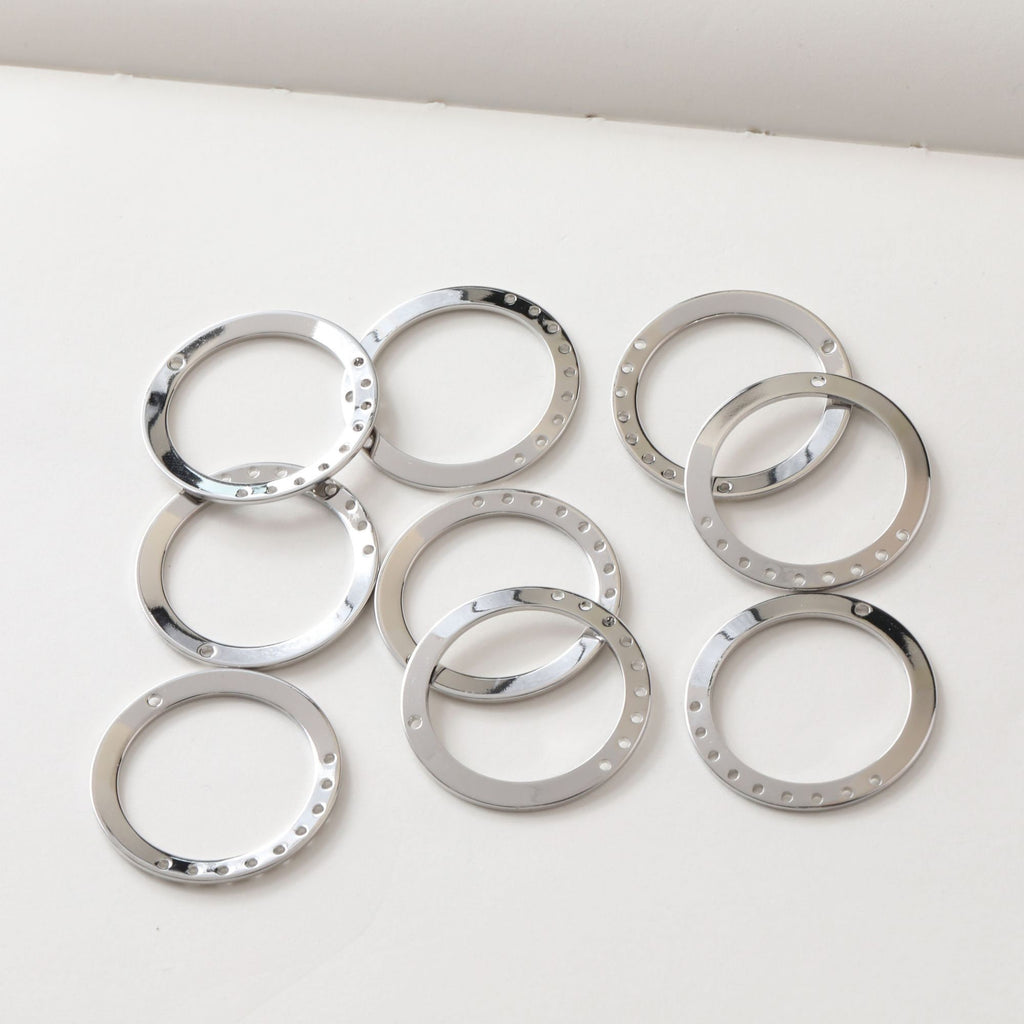 10 colgantes circulares con múltiples agujeros, chapados en oro de 14 quilates y plata, de 28 mm, para hacer aretes, accesorios de joyería JG009