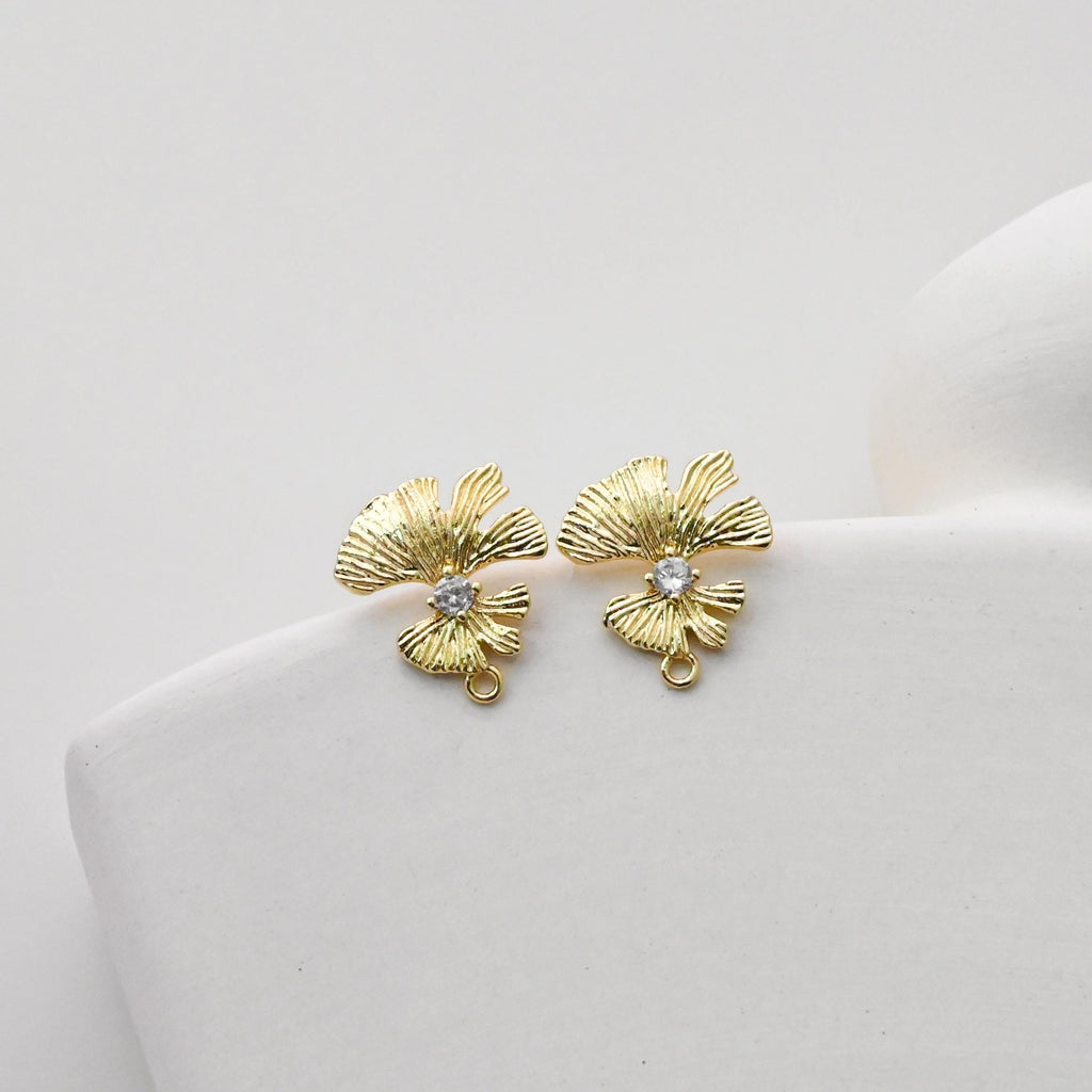 Flower Earring Post, 18K Real Gold Plated Brass Stud Earring With Loop, S925 Silver Pin, CZ Pave, Nickel Free, Earring Finding D0404