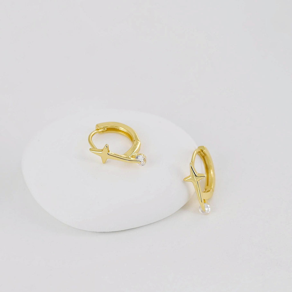 Star Ear Hoops Pave CZ, Round Hoops, 15.7mm, 18K Gold Plated Leverback Earrings, Huggie Hoops Earring D0548