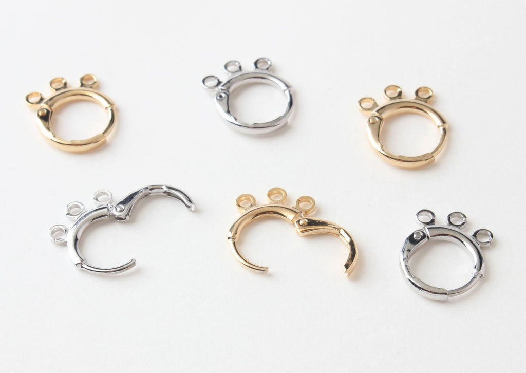10pcs- Gold round Ear Hoops with 3 loops,  14K Gold/ Silver Plated Leverback Earrings, Huggie Hoops Earring BB075-ZX7023