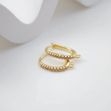 Load image into Gallery viewer, Ellipsoid CZ Pave Earring Hoop, Gold Plated Huggie Hoop Earring with Loop, Huggie Hoop DIY Earring  Findings,Handmade Earring Supplies D0097
