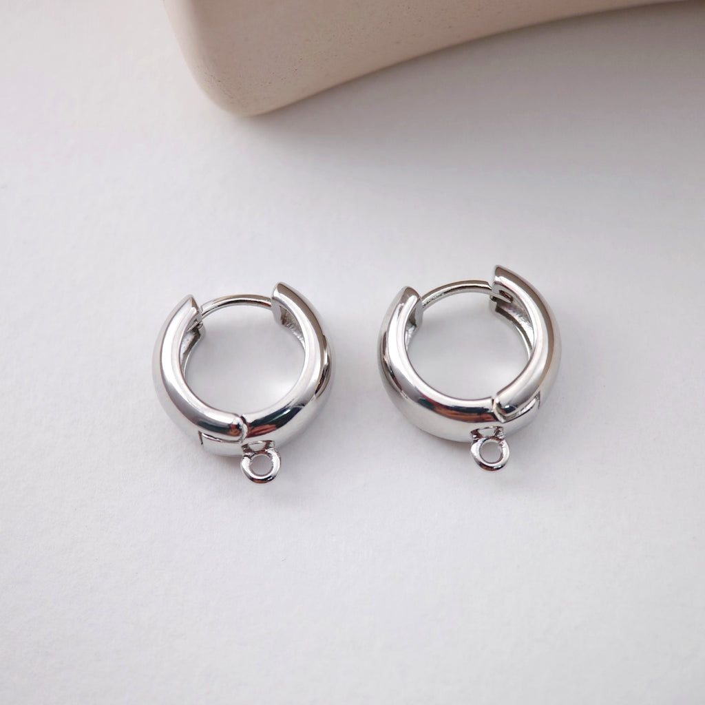 Chunky Smooth Earring Hoop, Gold/Silver Huggie Earring with Loop, 14mm, Everyday Simple Huggie Hoops , Handmade Earring Supplies  D0115