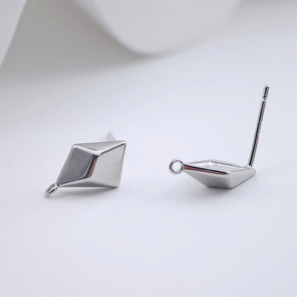 Geometric Diamond Silver Post Earring, S925 Silver Pin Nickel Free Earrings, Hypoallergenic Earring ZX236