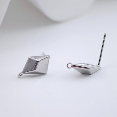 Geometric Diamond Silver Post Earring, S925 Silver Pin Nickel Free Earrings, Hypoallergenic Earring ZX236