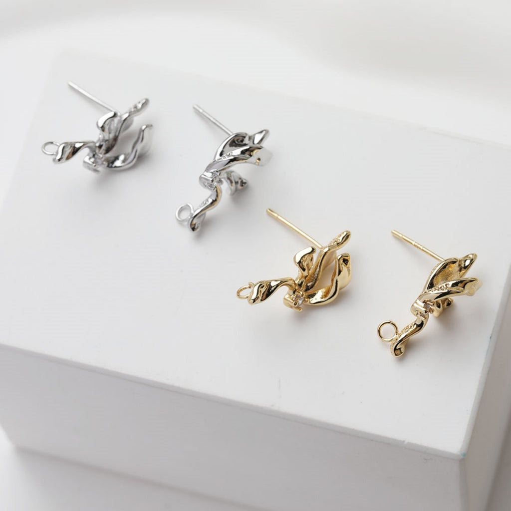 Bow Tie Earring Post With Loop, 14K Gold/Silver, S925 Silver Pin Nickel Free Earrings, Bow Tie Ear Stud with Loop GE122