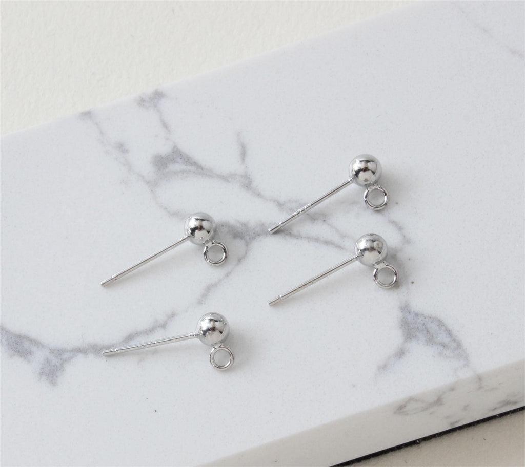 10pcs Ball Ear Post With Side Loop, S925 Silver Ear Pin Nickel Free Earrings, Gold/Silver Ear Stud, Hypoallergenic Earring Findings G006