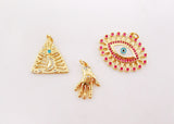 Evil Eye Charm, Hamsa Hand Pendant, Triangular Charm, 18K Gold Plated CZ Pave Eye Pendant, Necklace Making Charm, Jewelry Findings S996