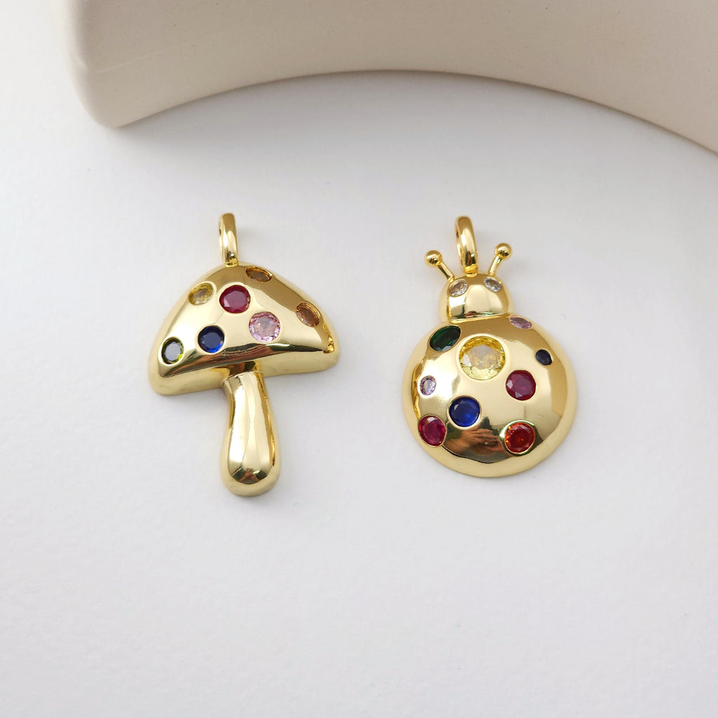 Mushroom Charm, 18K Gold Plated, Cubicl Pave Pendant, Neckalce Bracelet Making Pendant, Jewelry Supply Finding S1230