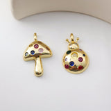 Mushroom Charm, 18K Gold Plated, Cubicl Pave Pendant, Neckalce Bracelet Making Pendant, Jewelry Supply Finding S1230
