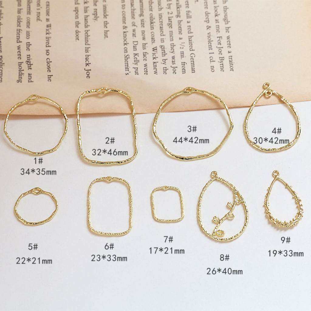 10pcs Irregular Openwork Pendant with Loop, Round, Drop, Rectangular, 18K Gold/Silver Plated Charm, Necklace Pendant BY016