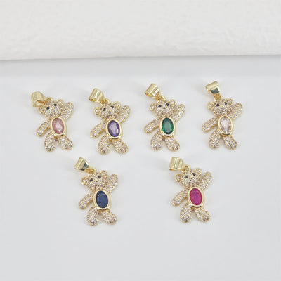Bear Charm, Pave CZ, 18K Gold Plated Crystal, Teddy Bear Pendant, Rabbit for Jewelry Making S20784