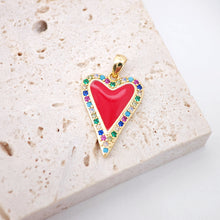Load image into Gallery viewer, Enamel Heart Charms, Rainbow Pave Charm, 18K Gold Plated CZ Pave Love Pendant, Necklace Making Pendants, Jewelry Findings S20322