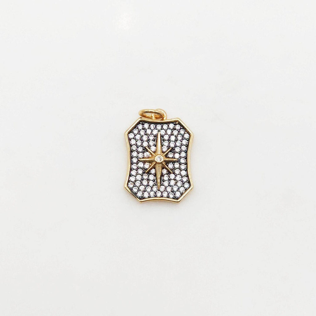 Shield, Oval, Triangle Shape Pendant, 18K Gold Plated, CZ Pave, Necklace Making Charm, Jewelry Findings S20392