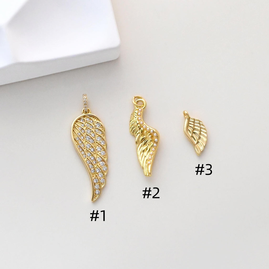Wings Pendant, 18K Gold Plated, CZ Pave, Angel Wings Pendant, Necklace Making Charm, Jewelry Findings S1315