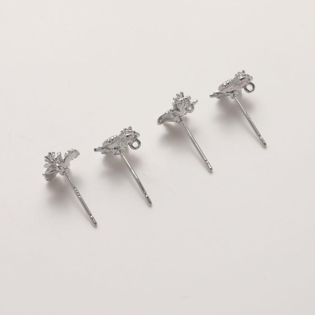 Cubic Zirconia Flower Post Earrings, Gold Plated Earring Post with Loop, Hypoallergenic, Handmade Earring Finding,DIY Earring Supplies GZ766