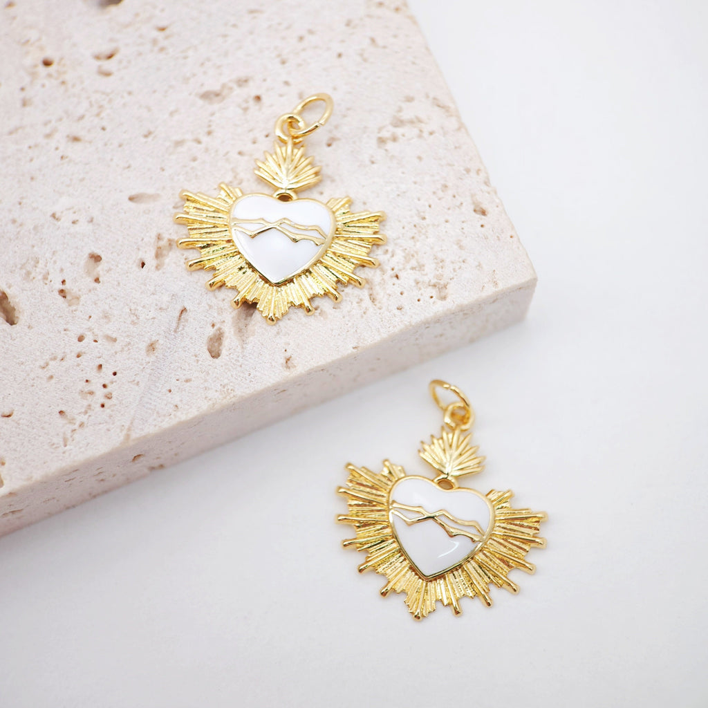 Dainty Enamel Love Charm, 18K Gold Plated Necklace Making Pendant, Heart Pendant, 20m, Jewelry Findings S20230