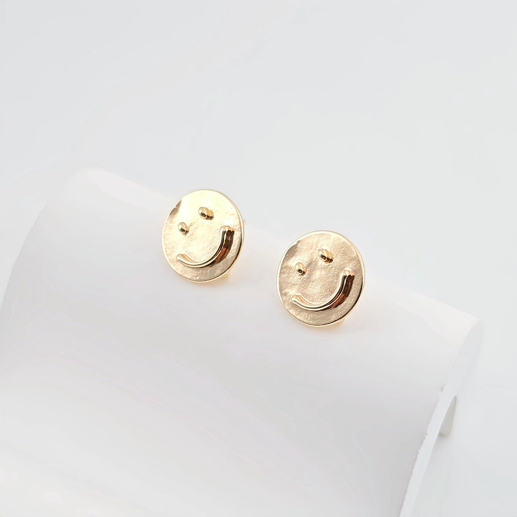 Emoji Round Earring Post, Smile Face Post Earring, S925 Silver Pin, 12.3mm, Nickel Free Earrings, Irregular Shape Ear Stud with Loop ZX275