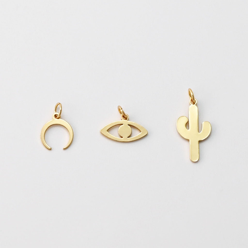 10pcs Gold Eye Charms, Horn Charm, Cactus Pendant, 18K Gold Plated Eye Charms, Necklace Charms, Jewelry Findings