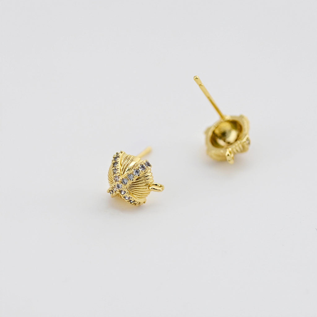 Round Post Earrings, 9.8*8mm, Burshed Gold Earring Post with Loop, CZ Pave, Hypoallergenic, Earring Findings, Earring Supplies D0413
