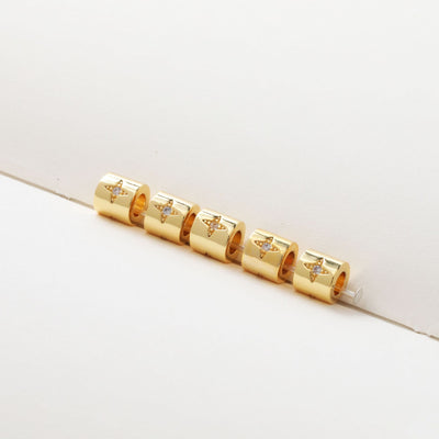 10PCS 6mm Moon Star Tube Spacer Beads, Micro Pave Symbols Large Hole Cubic Beads, 18K Gold Plated, Bracelet Making Jewelry Finding S240