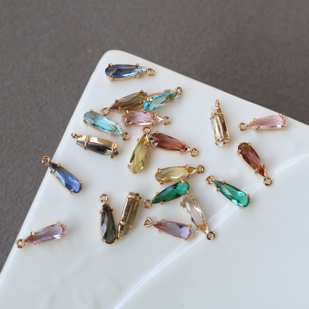 10pcs- Crystal Long Teardrop Charms, 10 colors You Choose, 14K Gold Plated Teardrop Pendant, 4*12mm, Jewelry Findings JY081-F235