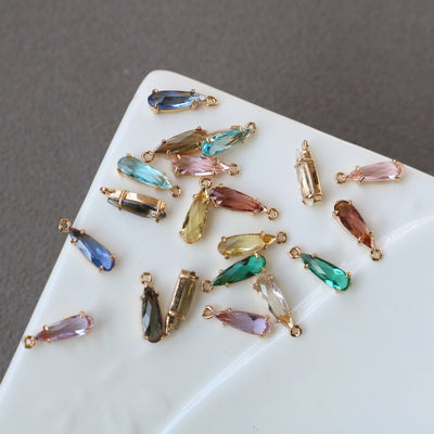 10pcs- Crystal Long Teardrop Charms, 10 colors You Choose, 14K Gold Plated Teardrop Pendant, 4*12mm, Jewelry Findings JY081-F235