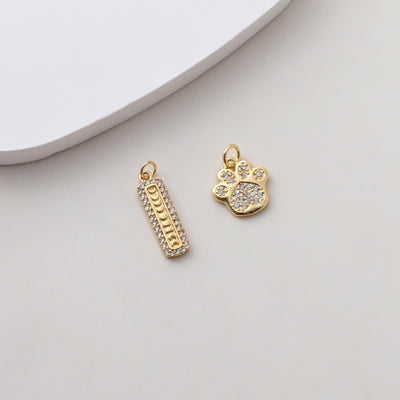 Pet Paw Charm, Rectangular Pendant, Pave CZ, Puppy Foot Charm, 18K Gold Plated, For Bracelet And Necklace Making, Jewelry Findings S1387