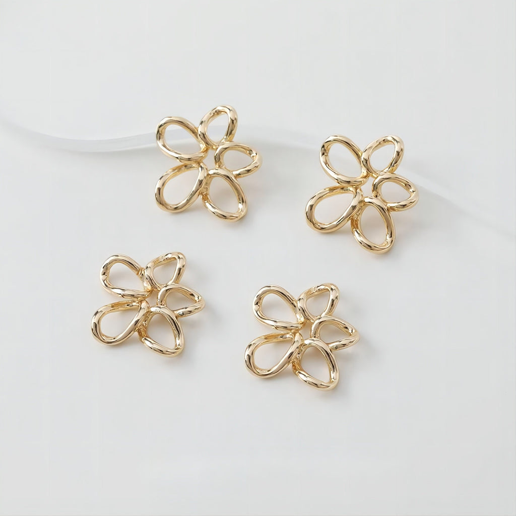 Openwork Flower Earring Post, Pendant, 14K Gold/Silver, S925 Silver Pin Nickel Free Earrings, Flora Ear Stud with Loop GE011