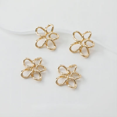 Openwork Flower Earring Post, Pendant, 14K Gold/Silver, S925 Silver Pin Nickel Free Earrings, Flora Ear Stud with Loop GE011