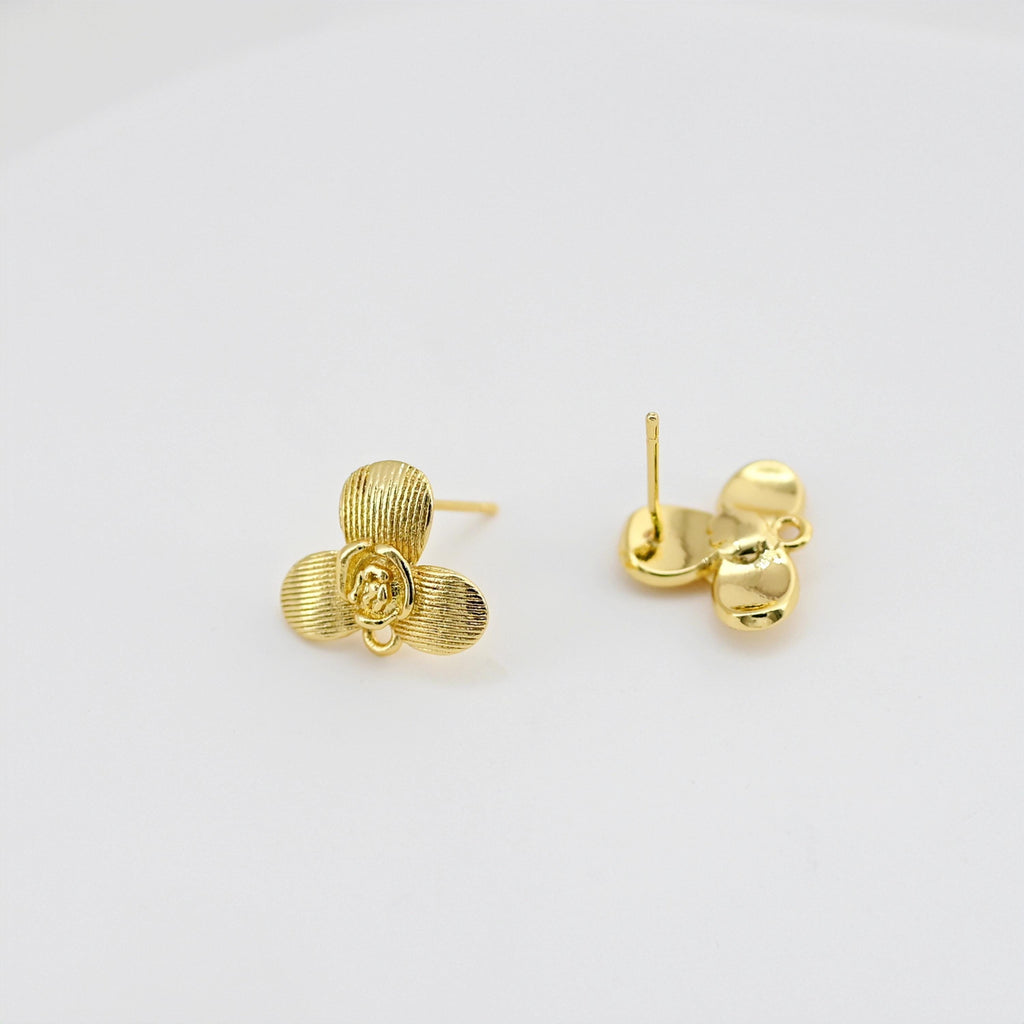 Flower Earring Post, 18K Real Gold Plated Brass Stud Earring With Loop, s925 silver pin, Nickel Free, Earring Finding D0444
