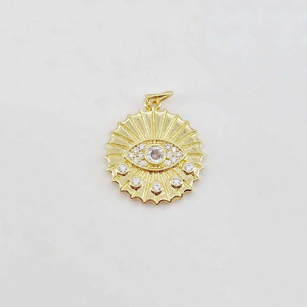 Evil Eye Charm Collection, Coin Pendant, 18K Gold Plated CZ Pave Eye Pendant, Necklace Making Charm, Jewelry Findings S20654