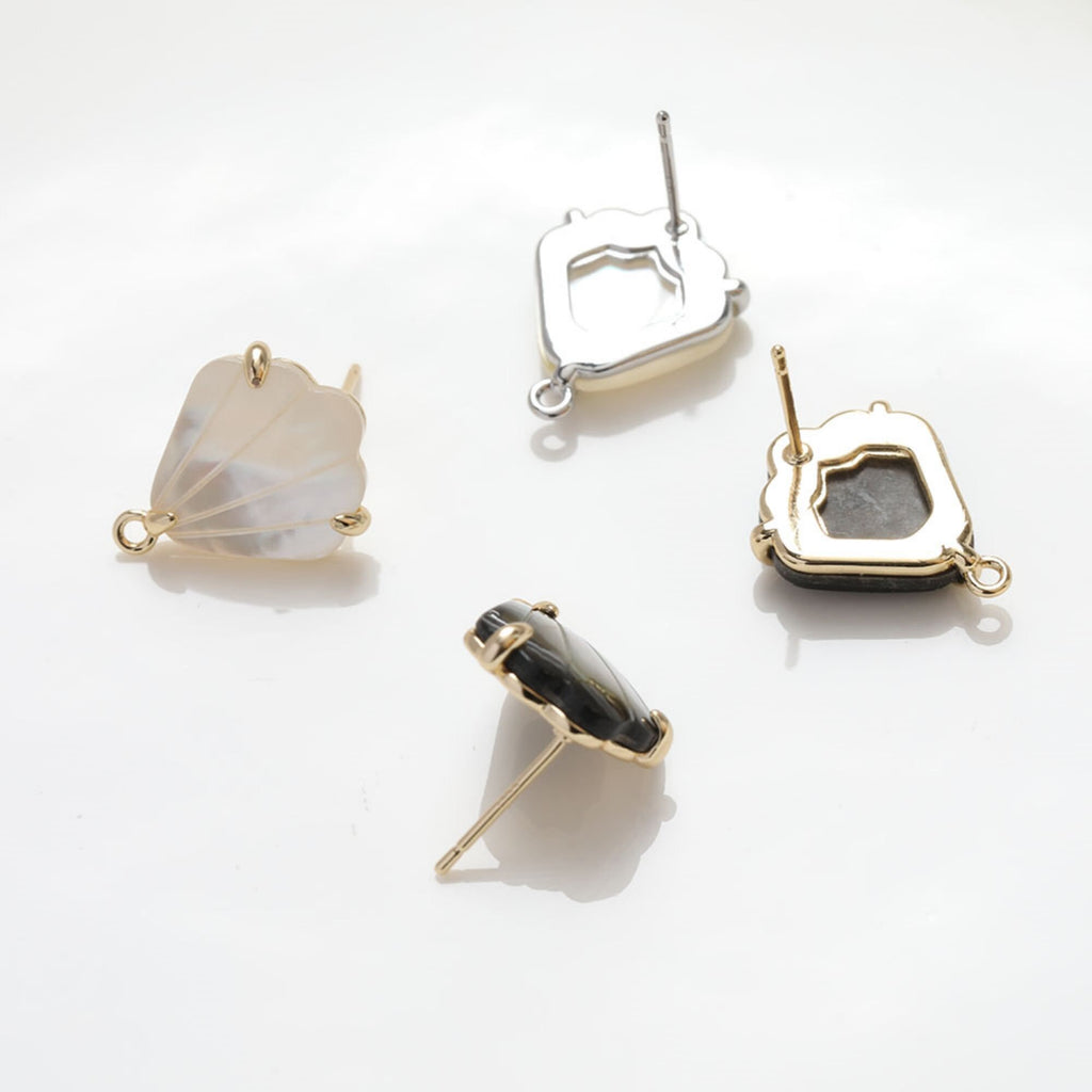 Shell Ear Post With Loop, Scallop Studs, S925 Silver Ear Pin Nickel Free, Gold/Silver Ear Stud, Hypoallergenic Earring Findings GZ224