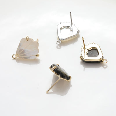 Shell Ear Post With Loop, Scallop Studs, S925 Silver Ear Pin Nickel Free, Gold/Silver Ear Stud, Hypoallergenic Earring Findings GZ224