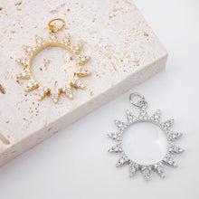 Load image into Gallery viewer, Sun Charms, 18K Gold Plated Cubic Pave Charms, Sunshine Pendant,  Necklace charms, Jewelry Findings S655