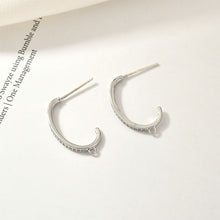 Load image into Gallery viewer, C Shape Earrings Post With Loop, 14K Gold/Silver Plated, S925 Silver Ear Pin Nickel Free Earrings, Pave Cubic Stone, Earring Findings YL002