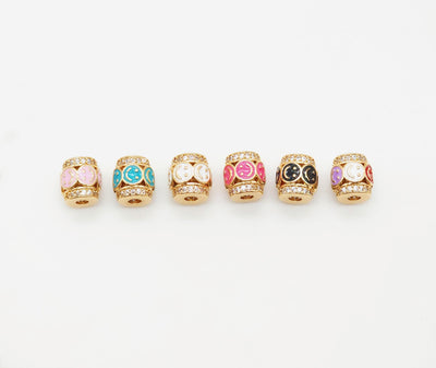 Barrel Column Beads, Spacer Beads, Enamel Emoji Beads, Happy Face, 18K Gold Plated Bracelet Necklace Making Jewelry Finding S20349