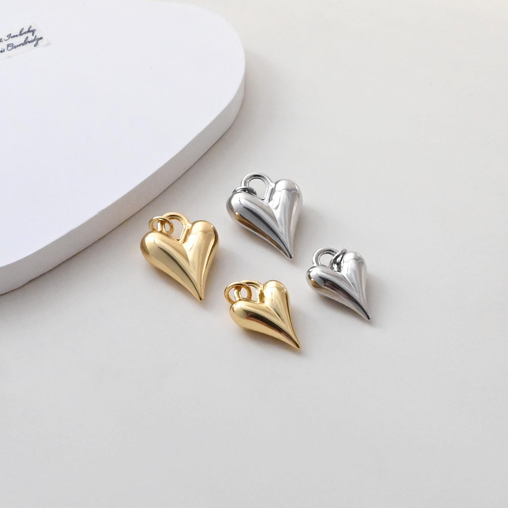 Dijes de corazón de oro, chapados en oro de 18 quilates, colgante de amor 3D, para hacer colgantes en collares y pulseras, accesorios de joyería S1381