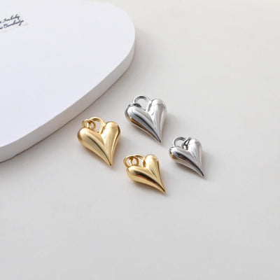 Dijes de corazón de oro, chapados en oro de 18 quilates, colgante de amor 3D, para hacer colgantes en collares y pulseras, accesorios de joyería S1381