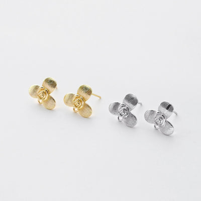 Flower Earring Post, 18K Real Gold Plated Brass Stud Earring With Loop, s925 silver pin, Nickel Free, Earring Finding D0444
