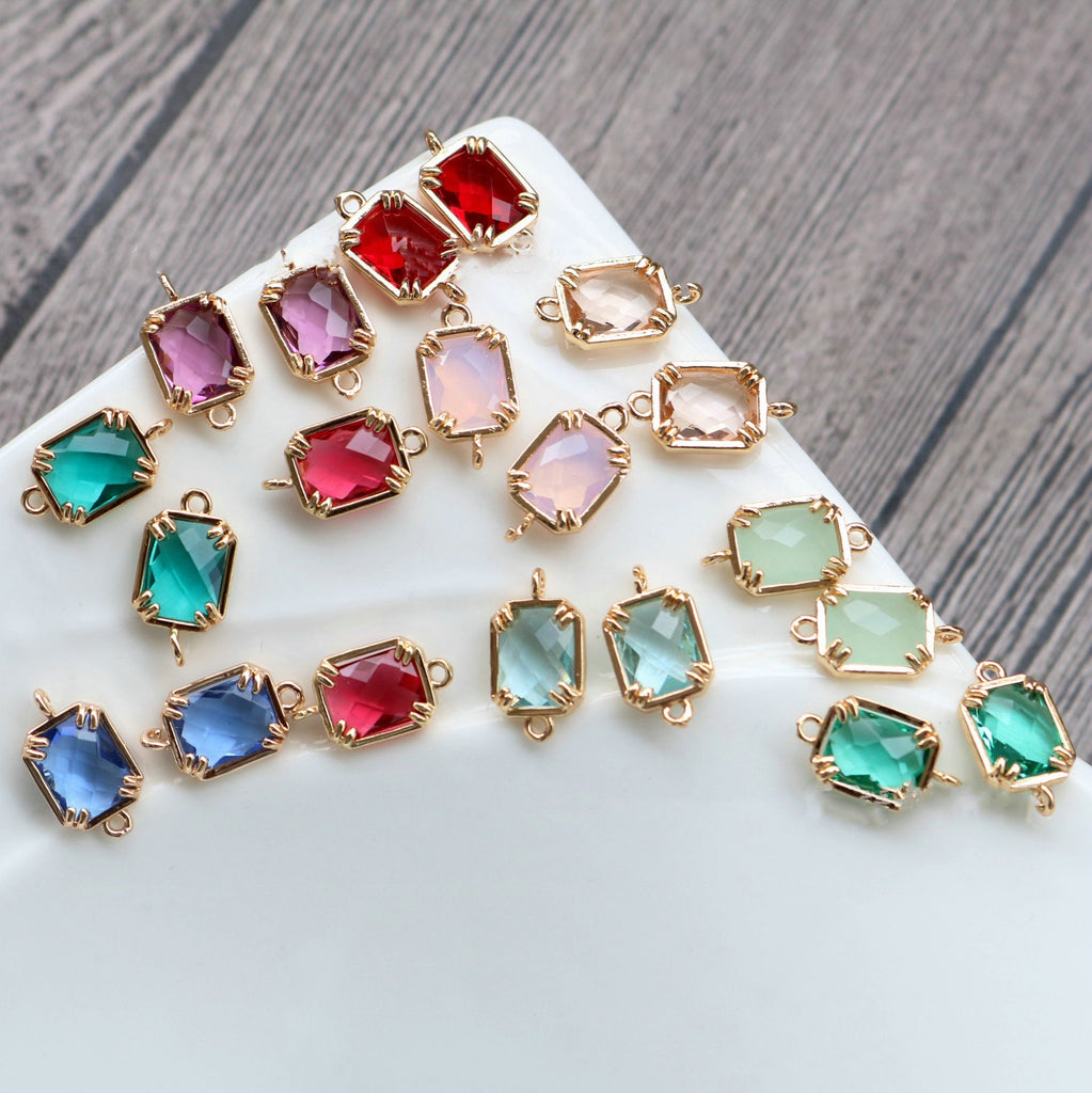 10pcs Rectangular Connector, Cubic Zircon Crystal Pendant, Bracelet Necklace Pendant, 14K Real Gold Plated, Jewelry Findings HL024-F054