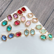 Load image into Gallery viewer, 10pcs Rectangular Connector, Cubic Zircon Crystal Pendant, Bracelet Necklace Pendant, 14K Real Gold Plated, Jewelry Findings HL024-F054